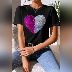 Black Two Tone Heart Tee